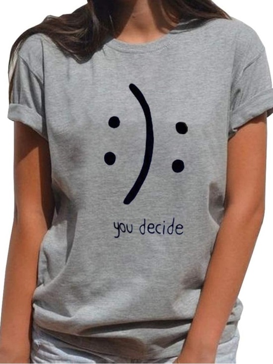 SHEIN Tops - SHEIN Gray You Decide Graphic Crewneck Tee